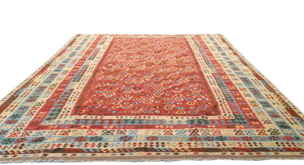 Grand kilim afghan fond rouge 500 cm x 300 cm