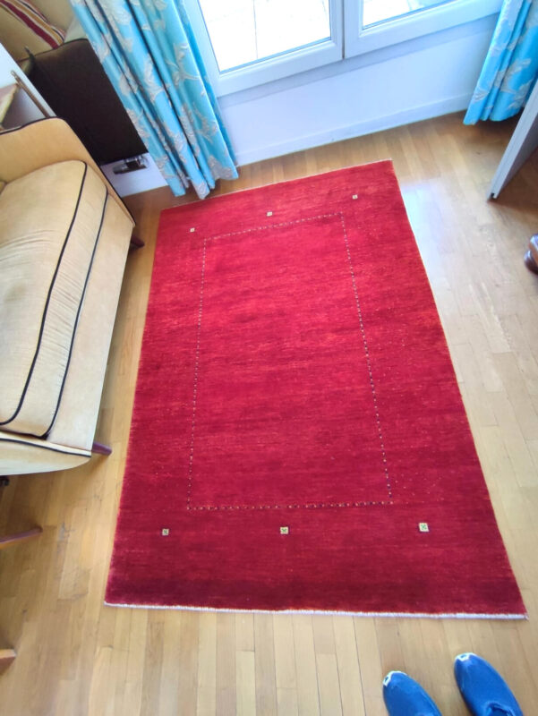 Apporter de la profondeur à un salon clair avec un tapis rouge contemporain 1