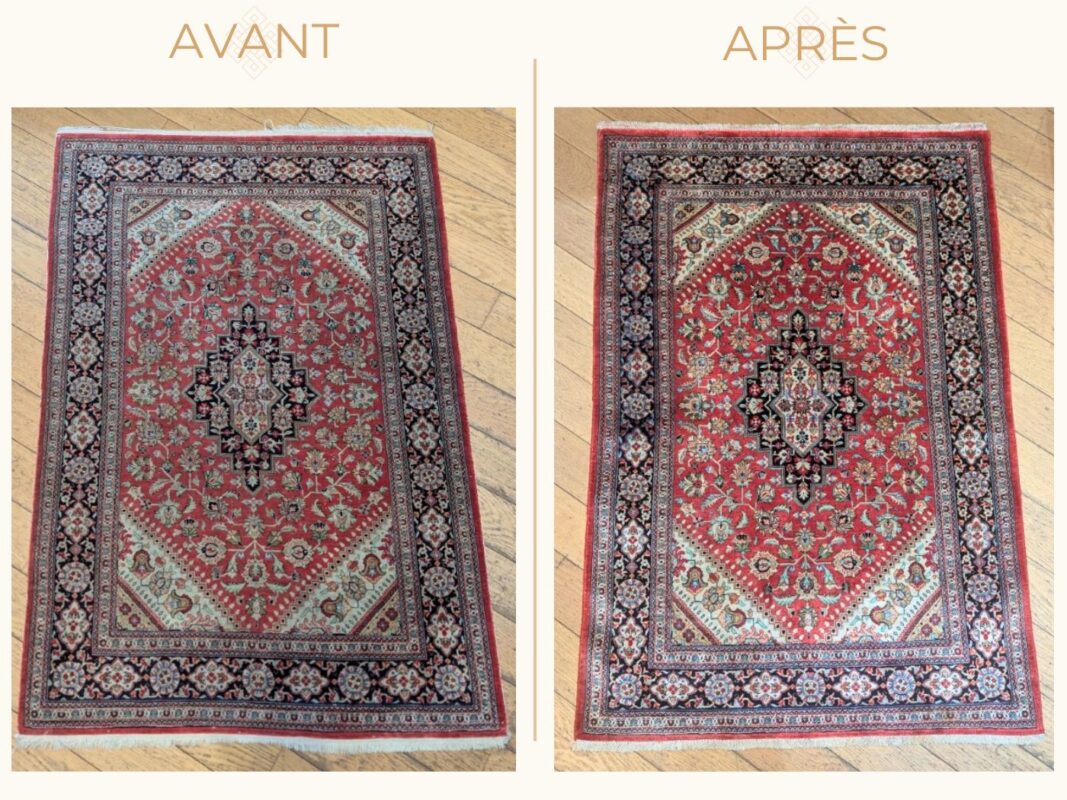 Consolidation des franges d’un tapis Ghoum en soie