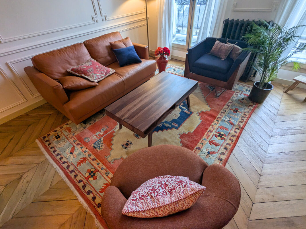 Apporter du caractère et de la chaleur à un salon haussmannien avec un tapis Konya 1