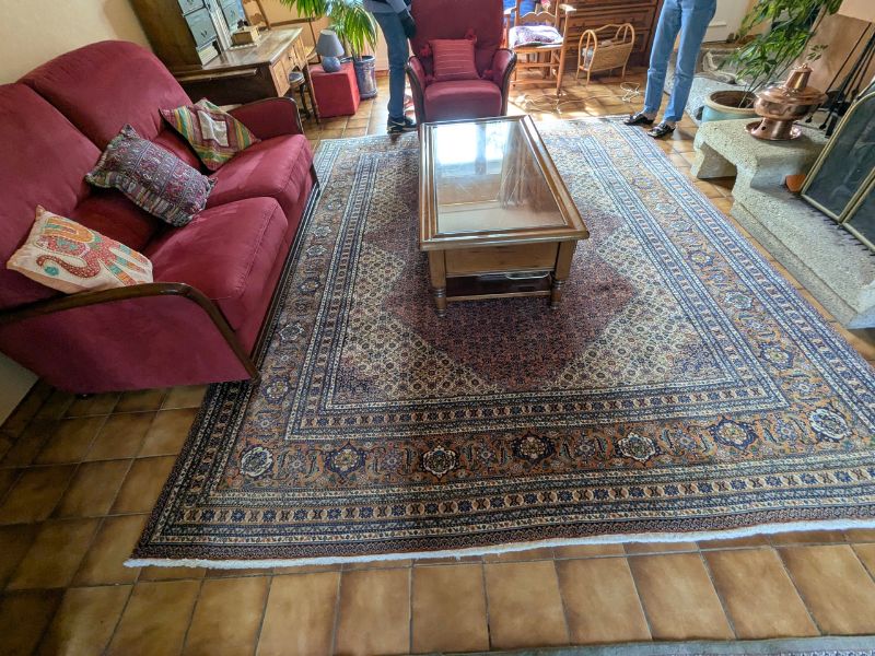 Apporter profondeur et caractère à un salon avec un tapis Tabriz aux motifs denses