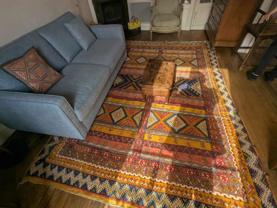 Créer un contraste chaleureux dans un salon avec un tapis Tazenakh 1
