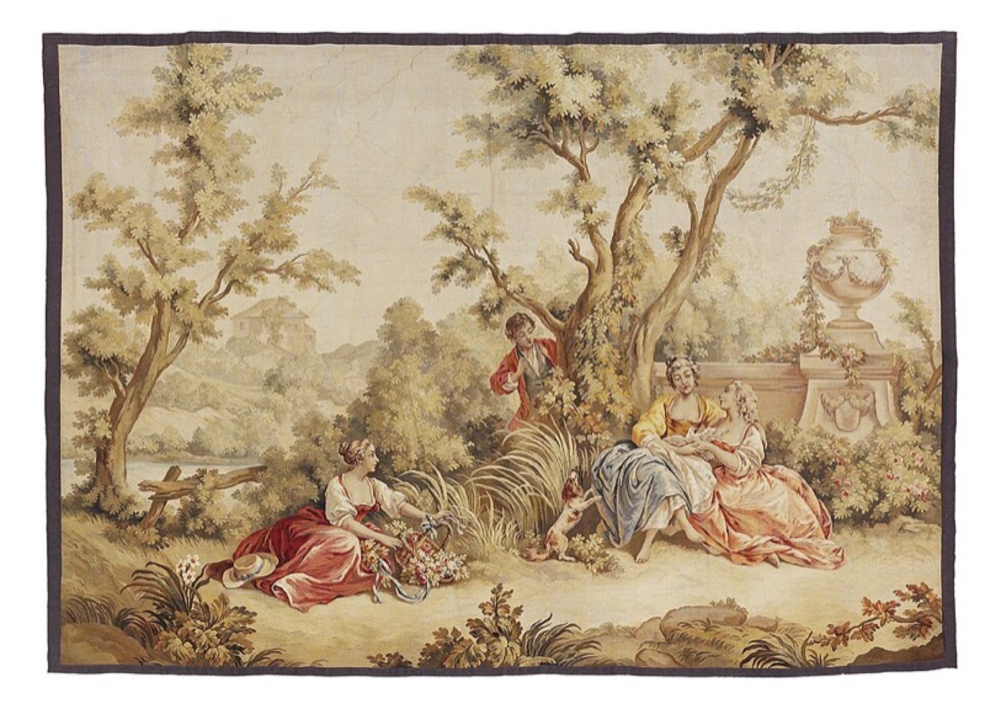 Tapisserie d'Aubusson du XVIIIe siècle tissée au point plat, décor floral en tons pastel